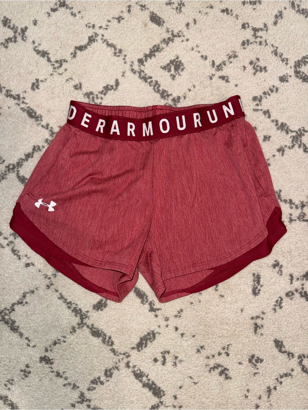 Under Armour Women’s Maroon Athletic Shorts with Logo Waistband